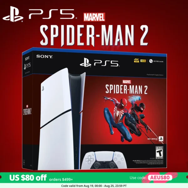 Sony PS5, PlayStation 5 Slim Console Digital Edition Marvel's Spider Man 2 Bundle 1TB (Full Game Download Included)